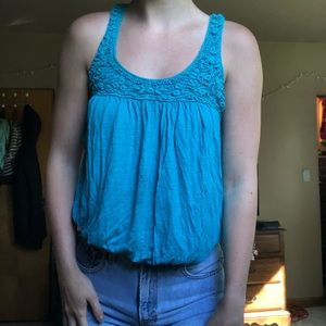blue tank with knitted top